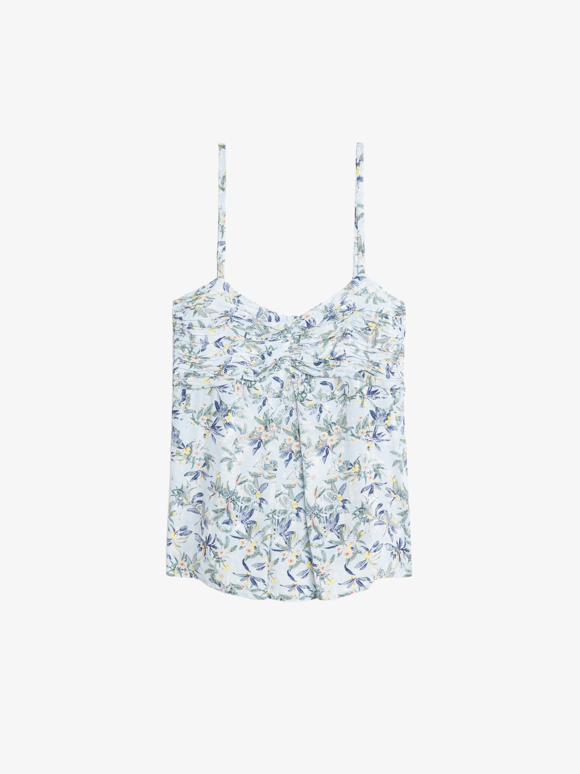 Cippie Camisole - Caraco in printed viscose with adjustable straps and gathered bustier.
